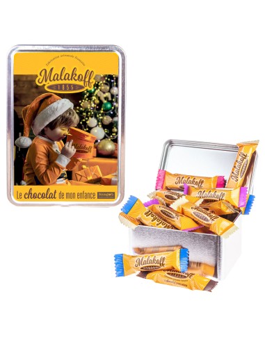 15 Mini Barres Chocolats Mélangés dans Boite Métal 112g. Noël