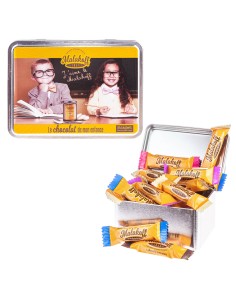 15 Mini Barres Chocolats Mélangés dans Boite Métal 112g. Tableau