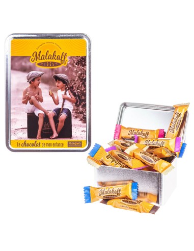 15 Mini Barres Chocolats Mélangés dans Boite Métal 112g. Garçons