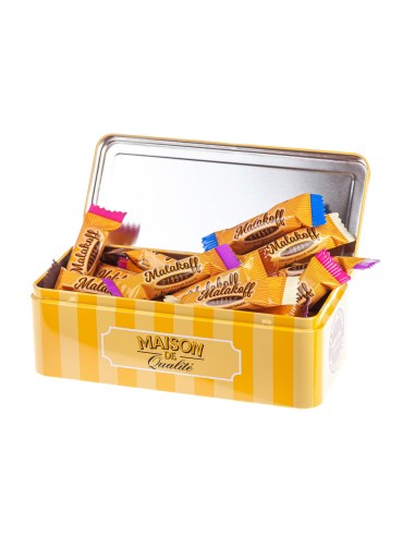 20 Mini Chocolats Mélangés Emballés dans Boite Rect. Métal 150g.