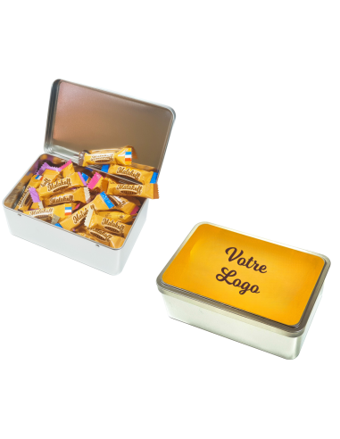 40 Mini Chocolats Mélangés Coffret Boite Métal 300g. PERSONNALISÉE