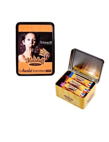 15 Mini Barres Chocolats Mélangés dans Boite Métal 112g. Croque