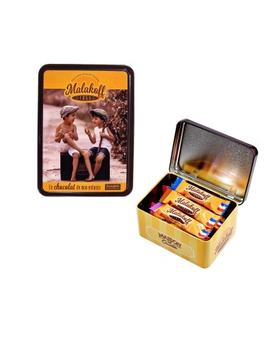 15 Mini Barres Chocolats Mélangés dans Boite Métal 112g. Garçons