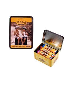 15 Mini Barres Chocolats Mélangés dans Boite Métal 112g. Garçons